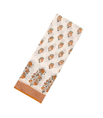 Off White Printed Chanderi Cotton Saree With Mustard Zari Border-CC1681