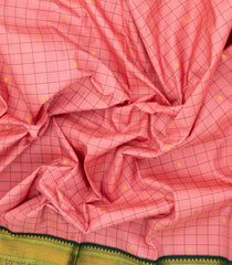 Peach Handloom Korvai Kanchipuram Silk Saree With Checks & Buttas-KA14017
