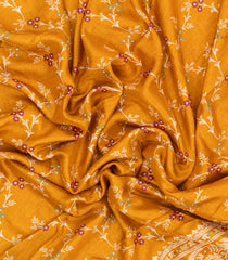 Mustard Printed Synthetic Dola Silk Saree With Floral Motifs & Zari Stripes-SY0464