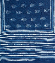 Indigo Printed Jaipur Cotton Saree With Floral Motifs-JC1440