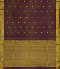Dark Brown Handloom Kanchipuram Silk Saree With Stripes & Buttas-KA15016