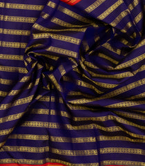 Dark Blue Handloom Korvai Kanchipuram Silk Saree With Motif Zari Stripes-KA16677