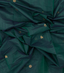 Bottle Green Handloom Kanchi Cotton Saree With Deer Buttas-KC1595