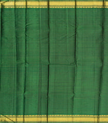 Black Handloom Kanchipuram Silk Saree With Checks & Green Border-KA12855