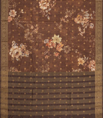Dark Beige Printed Synthetic Dola Silk Saree With Zari Buttas & Border-SY0248