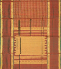 Maroon Handloom Silk Cotton Saree With Zari Checks-SC3689