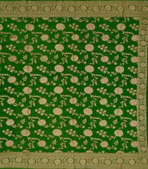 Green Handloom Banarasi Khadi Georgette Silk Saree With Floral Motifs-BE1628