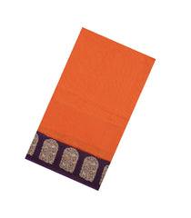 Orange Woven Blended Viscose Saree With Zari Checks & Contrast Border-BL5539