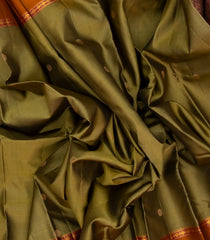 Olive Green Handloom Soft Silk Saree With Buttas & Contrast Border-SO4041