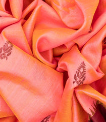 Peach Handwoven Tussar Silk Saree With Floral Motifs-Peach