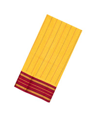 Yellow Handloom Korvai Silk Cotton Saree With Stripes & Ganga Jamuna Border-SC3920