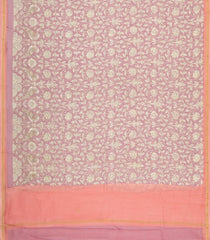 Dusty Pink Printed Chanderi Cotton Saree With Floral Motifs-CC1724