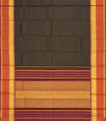 Black Handloom Kanchipuram Silk Saree With Gold & Silver Zari Checks-KA14045