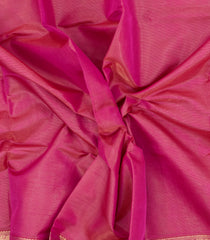 Hot Pink Handloom Silk Cotton Saree With Vairaoosi Stripes-SC4560