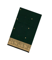 Bottle Green Handloom Silk Cotton Saree With Kamalam Buttas-SC3960