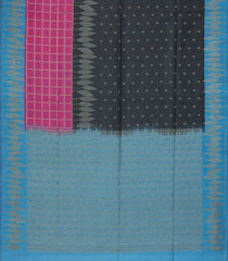 Black Woven Synthetic Dupion Saree With Checks & Floral Motifs-BL4470