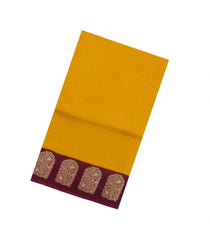 Yellow Woven Blended Viscose Saree With Zari Checks & Contrast Border-5508
