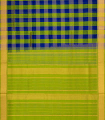 Green & Blue Handloom Silk Cotton Saree With Checks & Contrast Border-SC4456