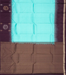 Turquoise Handloom Soft Silk Saree With Checks & Contrast Border-SO4032