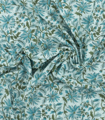 Light Blue Printed Jaipur Cotton Saree With Floral Motifs-JC1947