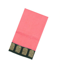 Peach Woven Blended Viscose Saree With Zari Checks & Contrast Border-BL5538