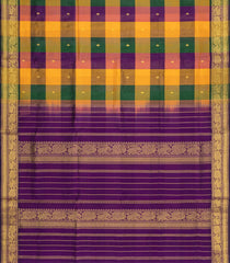 Multi Colour Blue Handloom Silk Cotton Saree With Checks & Zari Buttas-SC4614