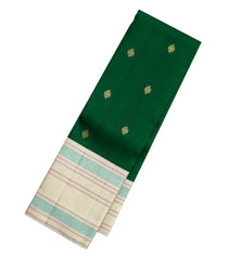 Dark Green Handloom Korvai Kanchipuram Silk Saree With Floral Buttas-KA12955