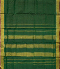 Dark Green Handloom Kanchipuram 9 Yards Silk Saree With Zari Checks