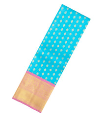 Turquoise Handloom Korvai Silk Pavadai & Dusty Pink Dhavani-PM2089