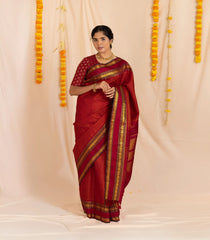 Red Handloom Kanchipuram Silk Saree With Payadi Checks-KA13985