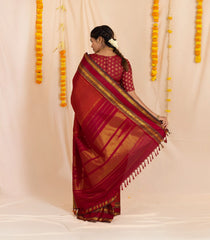 Red Handloom Kanchipuram Silk Saree With Payadi Checks-KA13985