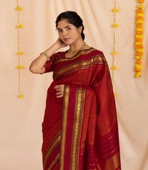 Red Handloom Kanchipuram Silk Saree With Payadi Checks-KA13985