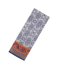 Navy Blue Printed Chanderi Cotton Saree With Contrast Zari Border-CC1675