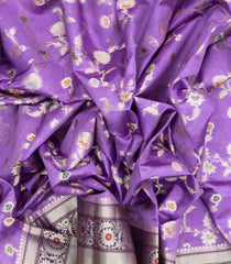 Lavender Woven Dupion Silk Saree With Meena Floral Motifs & Contrast Border-DS0530
