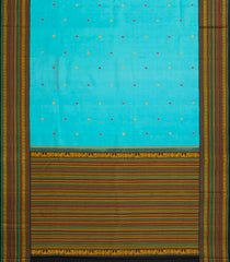 Turquoise Handloom Korvai Kanchipuram Silk Saree With Buttas &  Black Border-KA14152