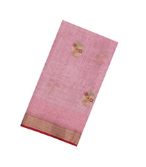 Dusty Pink Embroidered Linen Saree With Floral Motifs-LI0764