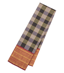 Black & Green Handloom Korvai Kanchipuram Silk Saree With Checks-KA16160