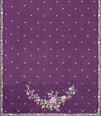 Lilac Embroidered Blended Satin Saree With Floral Motifs-BL6107
