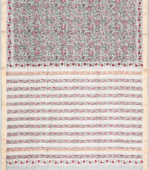 Grey Printed Chanderi Cotton Saree With Zari Border-CC1495