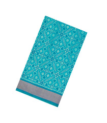 Turquoise Handloom Pochampally Ikat Silk Saree With Tie & Dye Motifs -IK0432