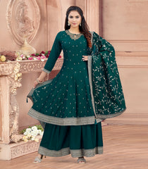 Dark Green Festive Embroidered Sharara Set-RC5516