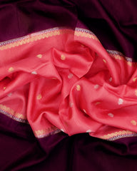 Peach Woven Blended Viscose Saree With Buttas & Contrast Border-BL5587