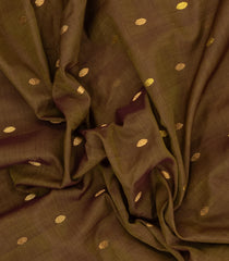 Dark Olive Handloom Gadwal Silk Cotton Saree With Buttas-GA0359