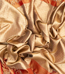 Taupe Handloom Silk Saree With Floral Motifs & Hand Embroidered Border-EN1737