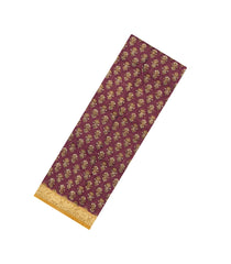 Brown Printed Chanderi Cotton Saree With Contrast Zari Border-CC1687