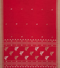 Red Handloom Bengal Cotton Saree With Bird Buttas-BG1605