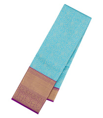 Turquoise Woven Tissue Silk Saree With Floral Zari Motifs & Contrast Border-KA15559