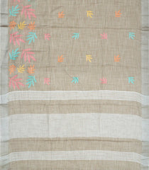 Beige Woven Art Linen Saree With Embroidered Floral Motifs-BL3769