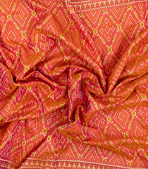 Peach Handloom Pure Silk Saree With Hand Embroidery & Ikat Border-EN2120