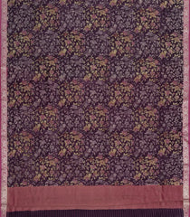 Dark Purple Printed Chanderi Cotton Saree With Zari Border-CC1631